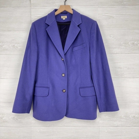 LL Bean Blazer Jacket Women Size 16 Petite Purple 3 Button Wool Cashmere Blend - Picture 1 of 14